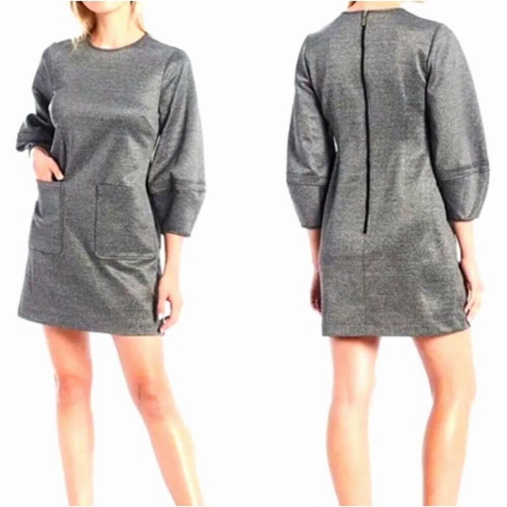 LDT Grace metallic gray balloon sleeve shift dress size 10